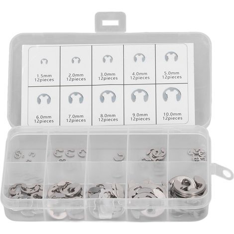 120-teiliges E-Clip-Sortiment, Edelstahl-E-Clip-Sicherungsringe, externes elastisches Ringclip-Set für Lager. (1/5)