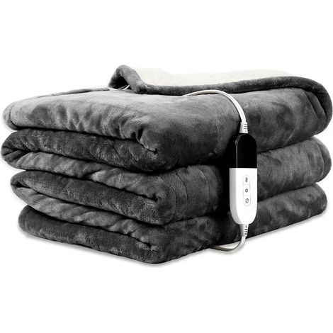 Couverture Chauffante 150×200 cm, Plaid Chauffant en Flanelle Gris (1/5)