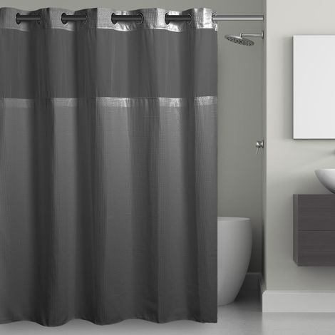 Rideau de Douche gaufré 3 en 1 avec fenêtre supérieure Transparente, Anneaux Flexibles et Doublure en Tissu, 180,3 x 188 cm, Gris Graphite (1/5)