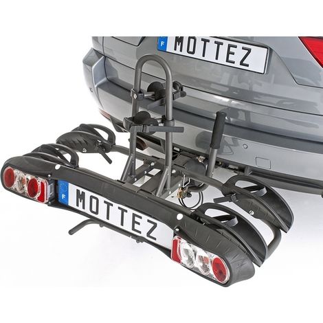Mottez – Porte-vélo plateforme 2 vélos sur attelage – Système easy-click – Charge max 30 kg – Gouttières pour pneus 25 à 70 mm