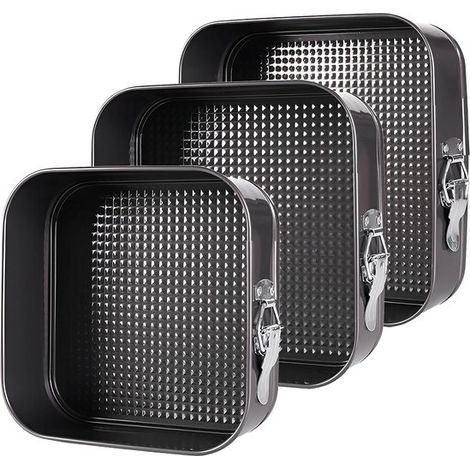 Quadratische Springform Kuchenform-Set 20 22 24 cm quadratisch schwarz-metallic flacher Boden herausnehmbarer Boden auslaufsicher Kuchenform zum rot (1/5)