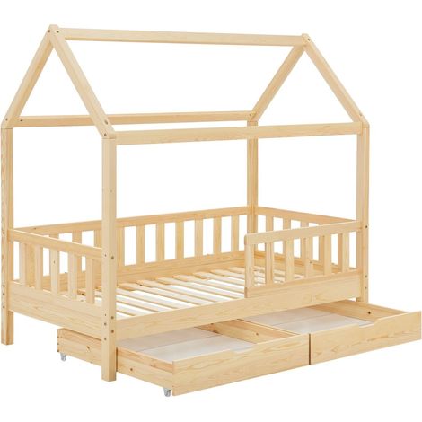 Letto per bambini Marli 80 x 160 cm con rete Natura 80 x 160 cm Letto a casetta con tetto, rete a doghe, protezione anticaduta e spazio di archiviazione (1/3)