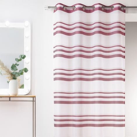 Voilage moderne en Etamine à Rayures Horizontales Vieux rose 140x240 cm