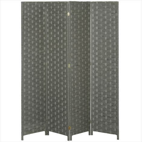Décoration murale Paravent 4 panneaux bois tressé séparateur (1/5)