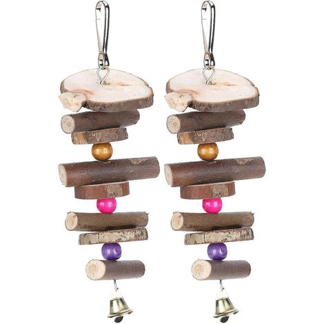 Lot de 2 jouets à mâcher en bois pour perroquets, blocs à mâcher suspendus pour oiseaux, ficelle pour limer les dents de hamster (1/2)