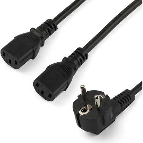 StarTech.com Cavo di Alimentazione per Computer a Y da 2m Cavo Elettrico Splitter AC di Ricambio per PC/Monitor da Schuko a 2x C13, 10A-250V, Omologato UL (1/4)