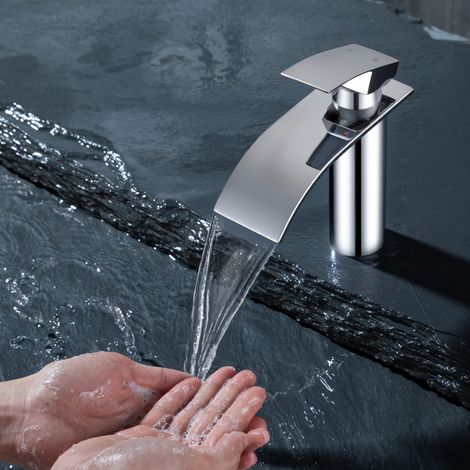 Robinet Salle de Bain Cascade, MEEJEE Mitigeur de Lavabo Design Moderne pour Vasque Chromé en Inox (1/5)