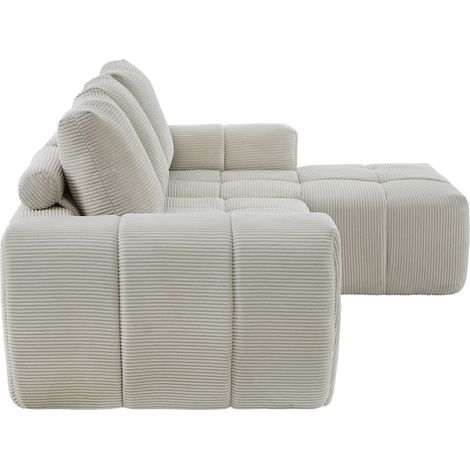 Sofá esquinero de pana, diseño segmentado capitonado, cojines desmontables, beige, sin montaje (1/5)