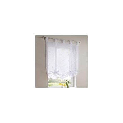 QORVA-80 x 140 cm Store bateau brodé Rideau court transparent à passants pour cuisine, salon, chambre à coucher (blanc)
