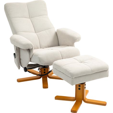 Fauteuil de massage inclinable avec repose-pieds, inclinaison à 145°, polyester, 80 x 86 x 99 cm, blanc crème (1/5)