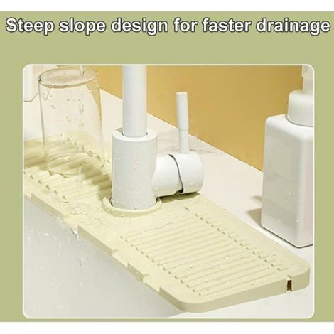 Tapis Évier Silicone Gris, Protection Anti-Éclaboussures et Séchage Rapide, Plateau Pierre pour Robinet de Cuisine (1/4)