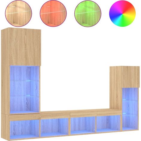Maison Exclusive - 4-tlg. Wohnwand mit LED-Beleuchtung Sonoma-Eic