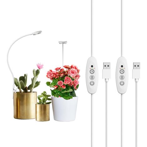 2 Pack Lampe Horticole, Pince Flexible, Spectre Complet 4000K, Minuterie Automatique, Pour Plantes D'intérieur (1/5)