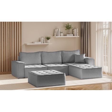 Ecksofa Modulsofa 4-teilig SANDE Stoff Raven Grau Ottomane Rechts (1/5)