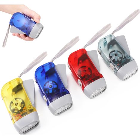 Lampe torche d'urgence à manivelle, sans piles, 3 LED lumineuses, lampe torche portable à remontage manuel, 4 unités