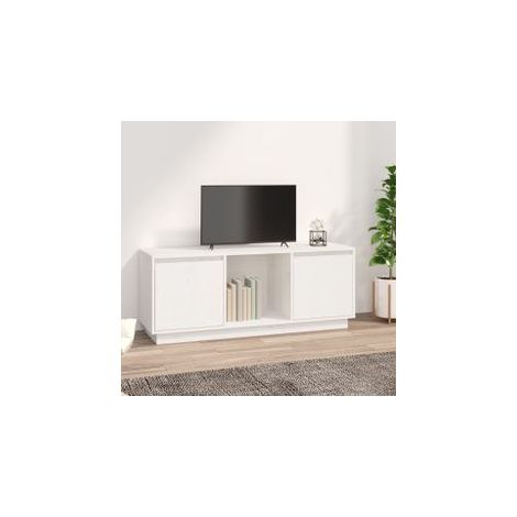 Meuble TV Blanc 110,5x35x44 Bois de pin massif (1/5)