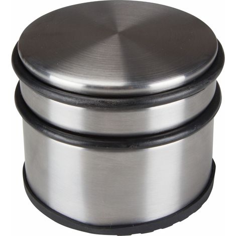 Perel Türstopper Boden ohne Bohren, Tuerstopper Edelstahl, Tür Stop rund, Tür Stopper, Türpuffer, Türhalter, Türfeststeller, rutschfester Boden Gummiring zum Schutz, silbergrau, 9 x 7.5 cm, 1 kg