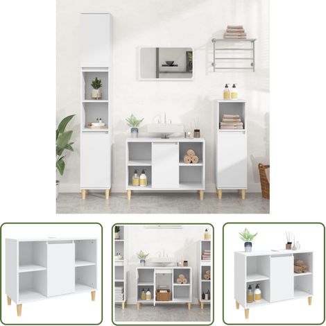 The Living Store Waschbeckenunterschrank Weiß 80x33x60 cm Holzwerkstoff - Badezimmermöbel - Waschbeckenunterschrank - Spiegelschrank - Badschränke - Holzbadmöbel (1/5)