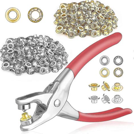 Kit de 401 pinces à œillets 6 mm (1/4 pouce), kit d'outils pour œillets avec 400 pièces métalliques dorées et argentées, œillets-dt (1/5)