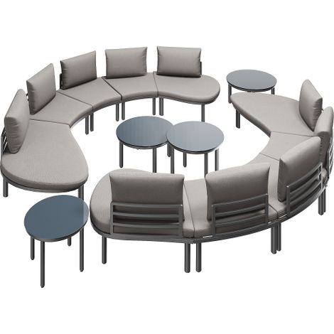 Ensemble meuble de jardin 10 places, 4 tables verre trempé, rembourré gris, pieds réglables, meuble extérieur design moderne pour terrasse et balcon
