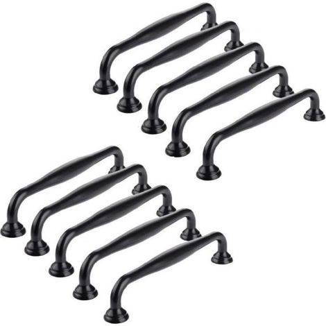10 poignées arquées, boutons de porte, poignées de tiroir, poignées de meuble, poignées de meubles noires (entraxe de perçage 96 mm, type A) (1/4)