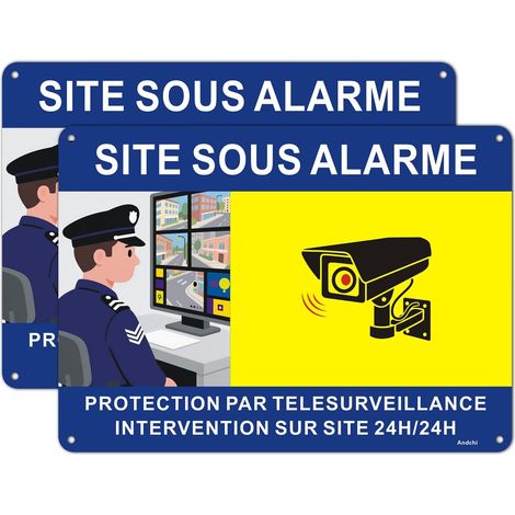 2-pièces Panneau de sécurité Panneau d'avertissement de surveillance Métal en Aluminium Antirouille de 1 mm (Bleu + jaune, 18X25cm) (1/5)