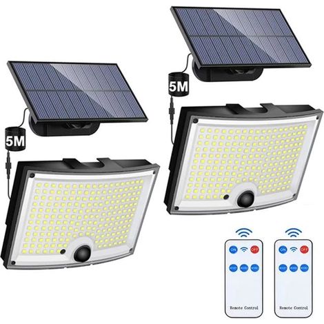 2er-Pack Solarleuchten für den Außenbereich, 202 LED-Solarlampe mit Bewegungssensor, wasserdichte solarbetriebene Wandleuchten mit 5 m Kabel