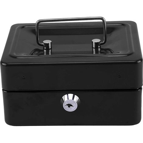 Small Cash Box 14  11  7cm With Lock Cash Safe Box Petty Cash Tin For Kids (Black) (1/5)