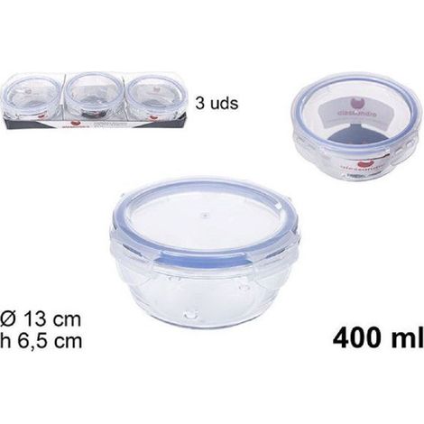 Trade Shop - Set 3 Pezzi Contenitori Per Alimenti In Vetro Con Coperchi Plastica 400ml 110548 -