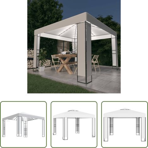 Garten - Pavillon mit Doppeldach & LED-Lichterkette 3x3 m Weiß (1/5)