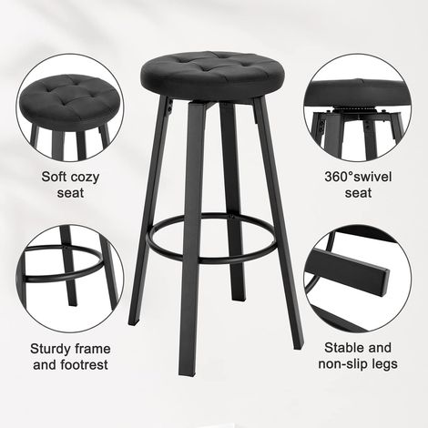 WOLTU 1x Taburete Bar con Asiento Giratorio de Φ35.5 cm Taburete Tapizado con Piel Sintetica Taburete para Cocinas con Reposapiés 120 kg de Carga Antracita (1/4)