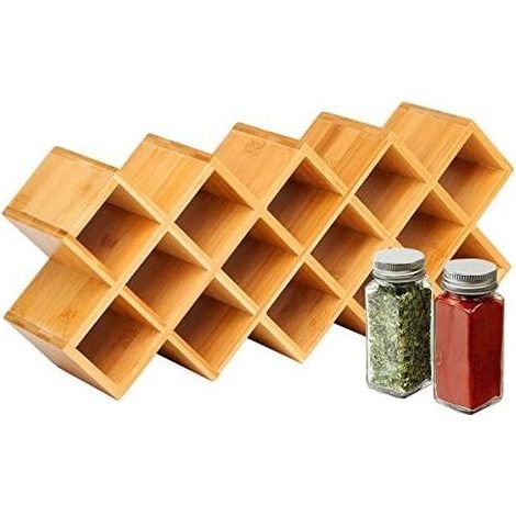 17 x 42 x 9.5 cm Bamboo Spice Rack Free Standing Kitchen Shelf Herb Spice Bottles Jars Storage Holder Condiment Rack for Cabinet Countertop (1/5)
