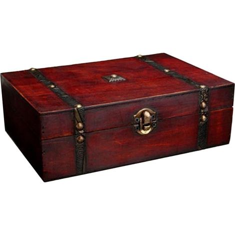 Boîte de rangement en bois de style vintage pour bijoux, bagues, boucles d'oreilles, documents, décoration d'intérieur avec accents en bois foncé et bronze (B) (1/5)
