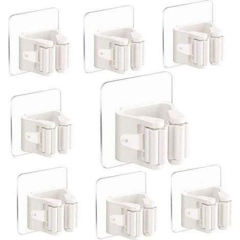 Support mural pour balai support de vadrouille auto-adhésif mural 8 pièces sans perçage Clip de fixation pour balai pour cuisine salle de bain jardin (blanc) (1/4)