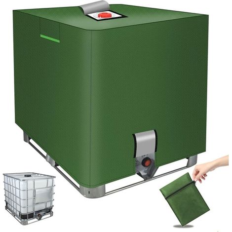 Cubierta para tanque IBC de 1000L, lona para tanque de agua con cierre de velcro y tiras reflectantes, cubierta protectora de lona protectora impermeable 210D, cubierta verde para contenedor IBC para (1/5)