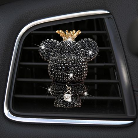 Désodorisant de voiture pour grille d'aération, accessoire de décoration à suspendre pour l'intérieur de la voiture, ours en strass brillants, clip de fixation pour grille d'aération. (1/4)