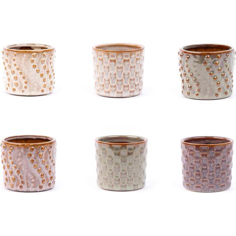 Lot de 6 Mini Cache-Pots en Céramique à Motifs Décoratifs pour Plantes et Fleurs - PANGIVO (1/5)
