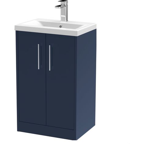 Winshill Contemporary 2 Door Floor Standing Vanity Unit with Mid-Edge Basin, Dark Blue, 500mm