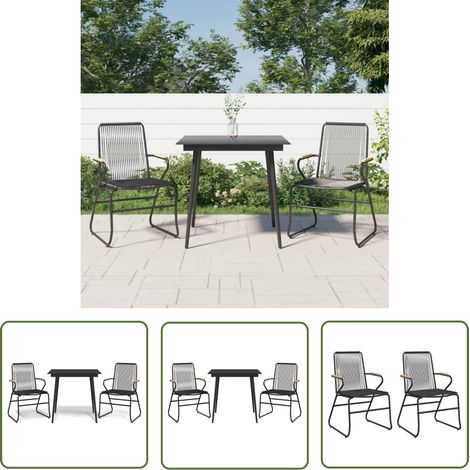 The Living Store 3-tlg. Garten-Essgruppe Schwarz PVC Rattan - Gartensessel - Gartentisch - Gartenmöbelset - PVC-Rattan Möbel - Outdoor Esstisch (1/5)