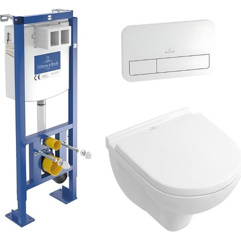 Pack inodoro suspendido compacto sin cerco VILLEROY ET BOCH O.novo + asiento + placa blanca + estructura