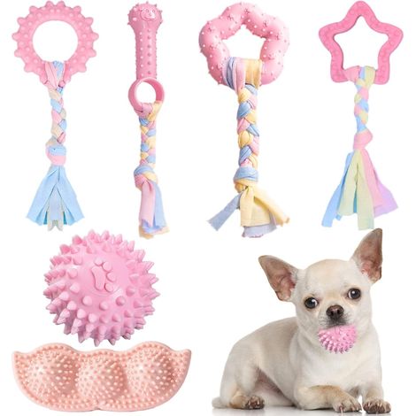 6er-Set Beißspielzeuge – Niedliches rosa Welpen-Kauspielzeug, Kauspielzeug für kleine Hunde, interaktives Haustierspielzeug-Set, ideal zur Beschäftigung von Welpen, weich und langlebig, Kaubälle für k