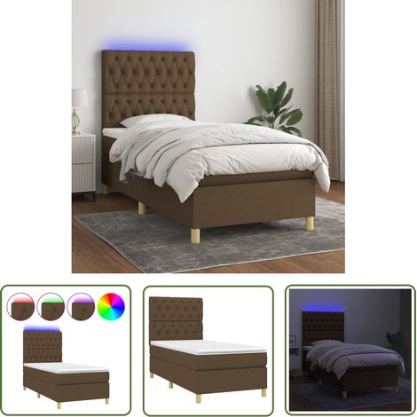 The Living Store Sommier à lattes de lit et matelas et LED Marron foncé 80x200cm - Sommier Tapissier - Lit Avec Led - Matelas À Ressorts Ensachés - Tête De Lit Ajustable - Éclairage LED (1/5)