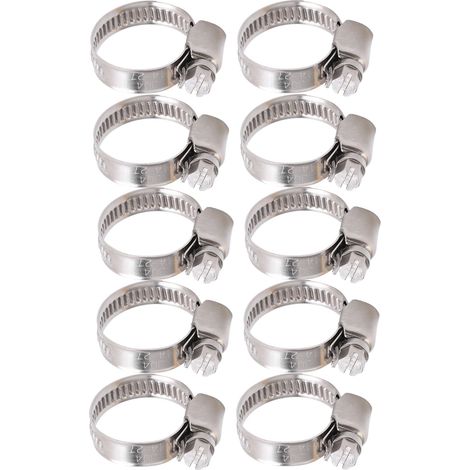 Lot de 10 colliers de serrage pour tuyau d'arrosage, en acier inoxydable 304, style allemand, avec trou de 14 à 27 mm. (1/5)