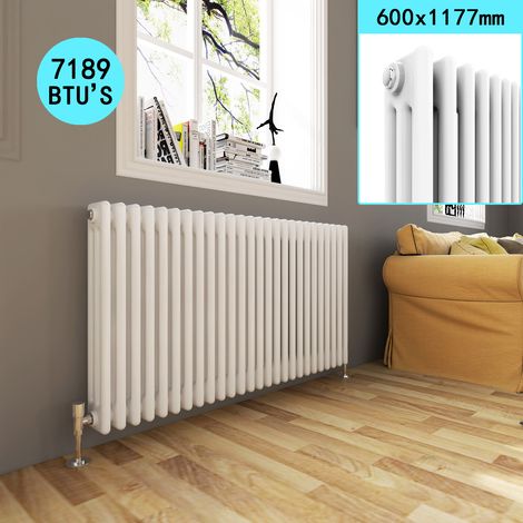 ELEGANT Traditional Radiator Cast Iron 600 x 1177 mm Horizontal Radiator White Triple Horizontal Column Radiators (1/5)
