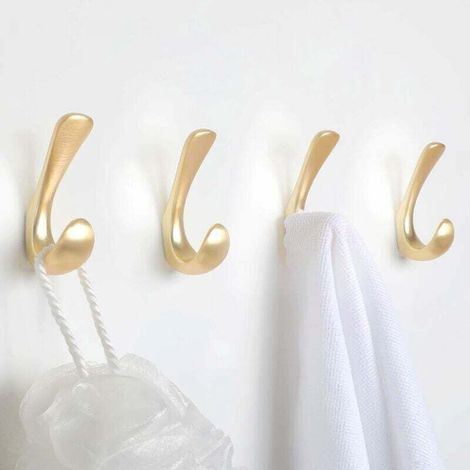 Set mit 4 Handtuchhaken fürs Badezimmer, gebürstete Goldoptik, für Handtücher, Bademäntel und andere Accessoires.