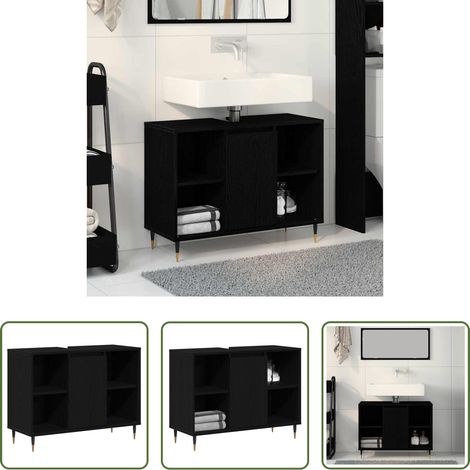 Holzschrank - Badezimmerschrank mit Tür Schwarz 80 x 33 x 60 cm Holzwerkstoff (1/5)