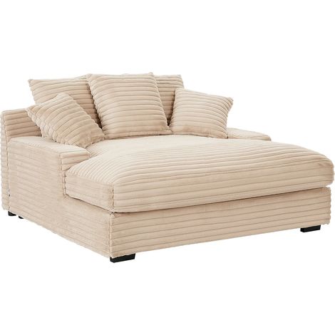 Vente-Unique – Méridienne 2 places en velours côtelé grosses côtes – Confort optimal avec coussins déhoussables – Charge maximale 240 kg – Dimensions 163x95x168 cm (1/5)