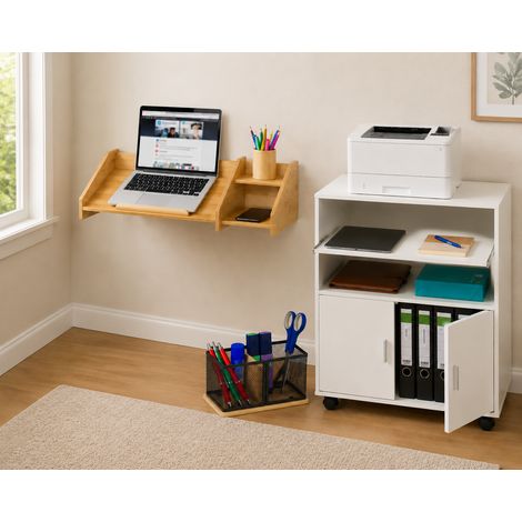 Schreibtischset für das mobile Homeoffice (3-teilig) – Rollunterschrank, Laptopständer und Stifthalter (1/5)