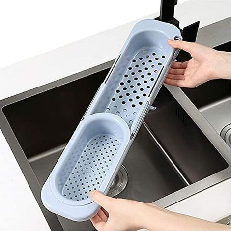 Support de rangement télescopique pour filtre, égouttoir d'évier (bleu-gris) (1/5)