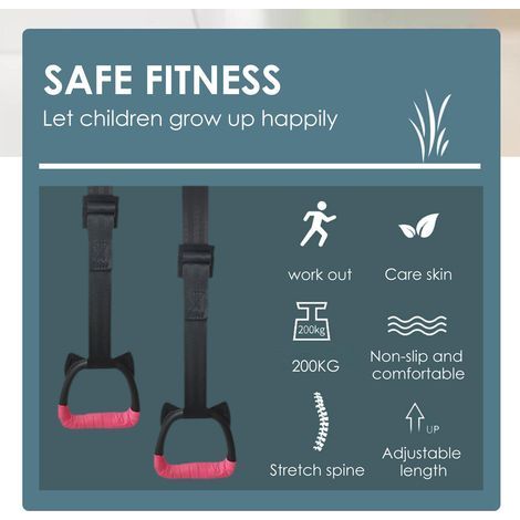 Turnringe für Kinder mit verstellbaren Gurten und Schnallen – Fitnessgerät für drinnen, zu Hause, auf dem Spielplatz, Klimmzugtraining
